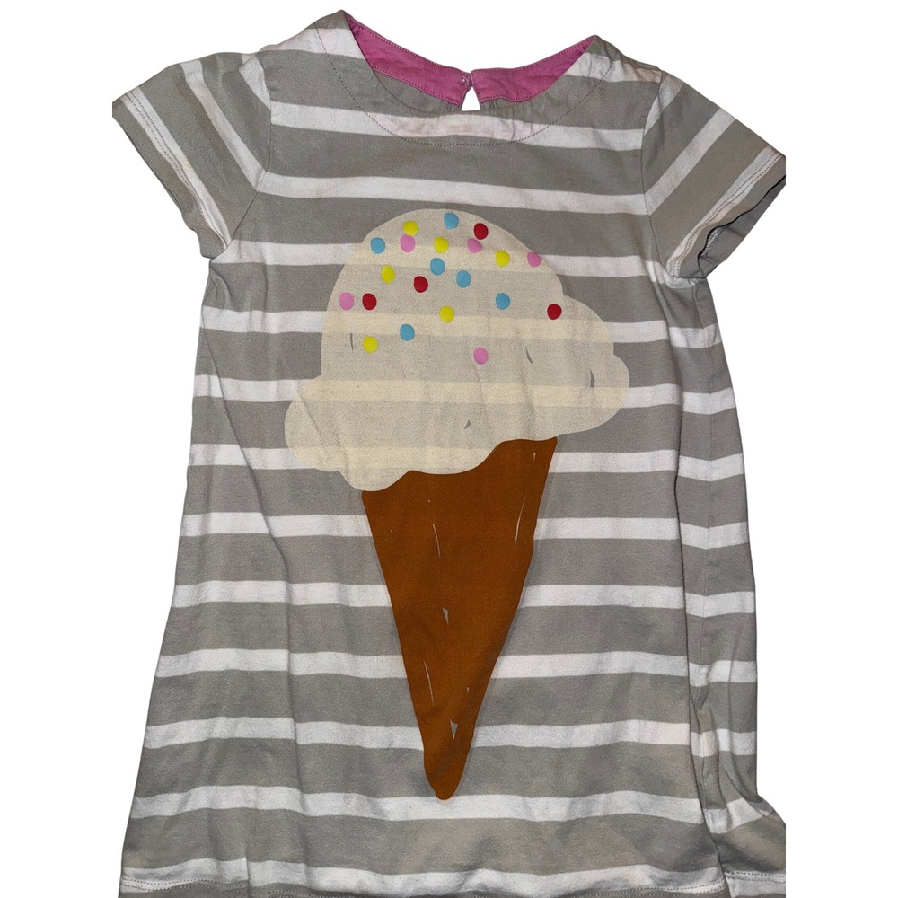 Mini Boden Girls Grey White Striped Ice Cream Cone Dress Short Sleeve Size 4-5Y